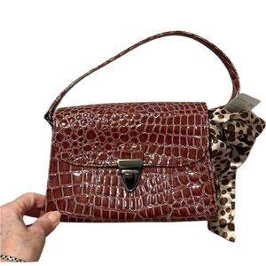 NWT Comely brown faux alligator handbag polka dot scarf that matches the lining